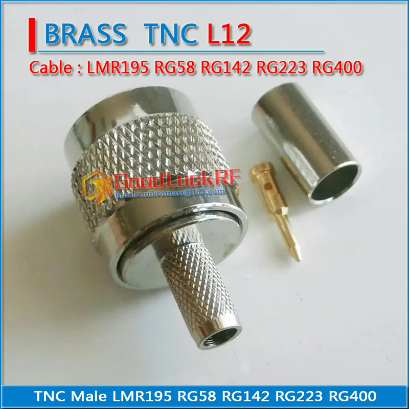 L12 TNC Male Crimp for LMR195 RG58 RG142 RG223 RG400 Cable Plug Nickel Plated 50 ohm Straight Brass RF Coaxial Adapters