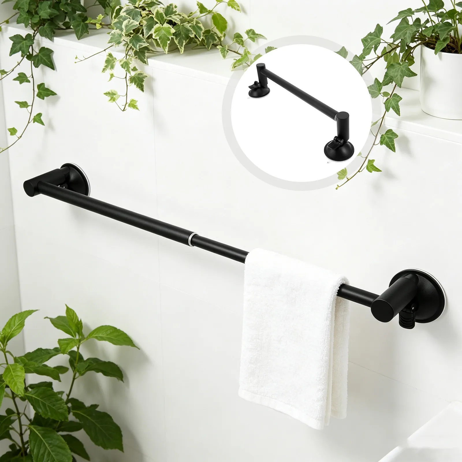 Adjustable Suction Cup Stainless Steel Towel Rack Bathroom Telescopic Self Adhesive Shower Door Tile Wall Mount Sticky Bath