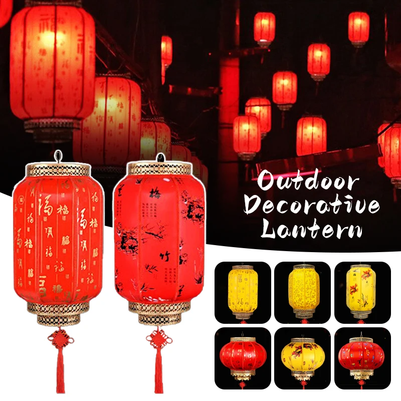 Chinese Retro Red Lantern Festival Printing Landscape Decorative Lanterns Outdoor Waterproof Sunscreen PVC New Year Lanterns