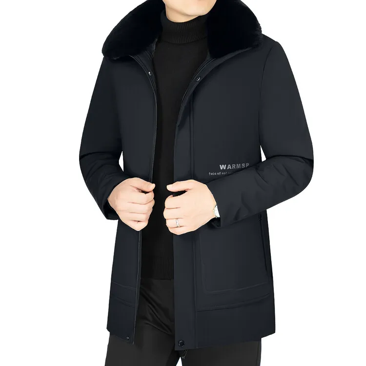 2023 Winter Coat Men's thickened cotton jacket Detachable fur collar Mid length cotton jacket with windproof and warm design