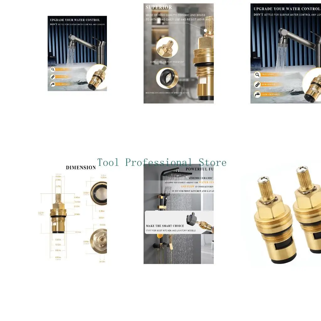 57QF 2 Pieces Hot & Cold Water Valves Cartridges Brass & Ceramic Rustproof Faucet Part Simple Installs for Long Lasting Use