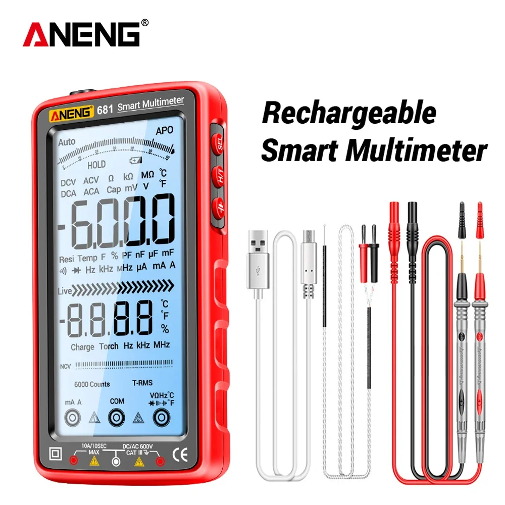 

ANENG 681 Rechargable Digital Professional Multimeter Non-contact Voltage Tester AC/DC Voltage Meter LCD Screen Current Tester