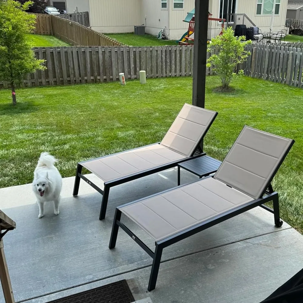 

Extra Large Outdoor Chaise Lounge 2 Pieces Aluminum Patio Lounge Chair with Wheels Reclining Chair for Patio Pool Beach Sunbath