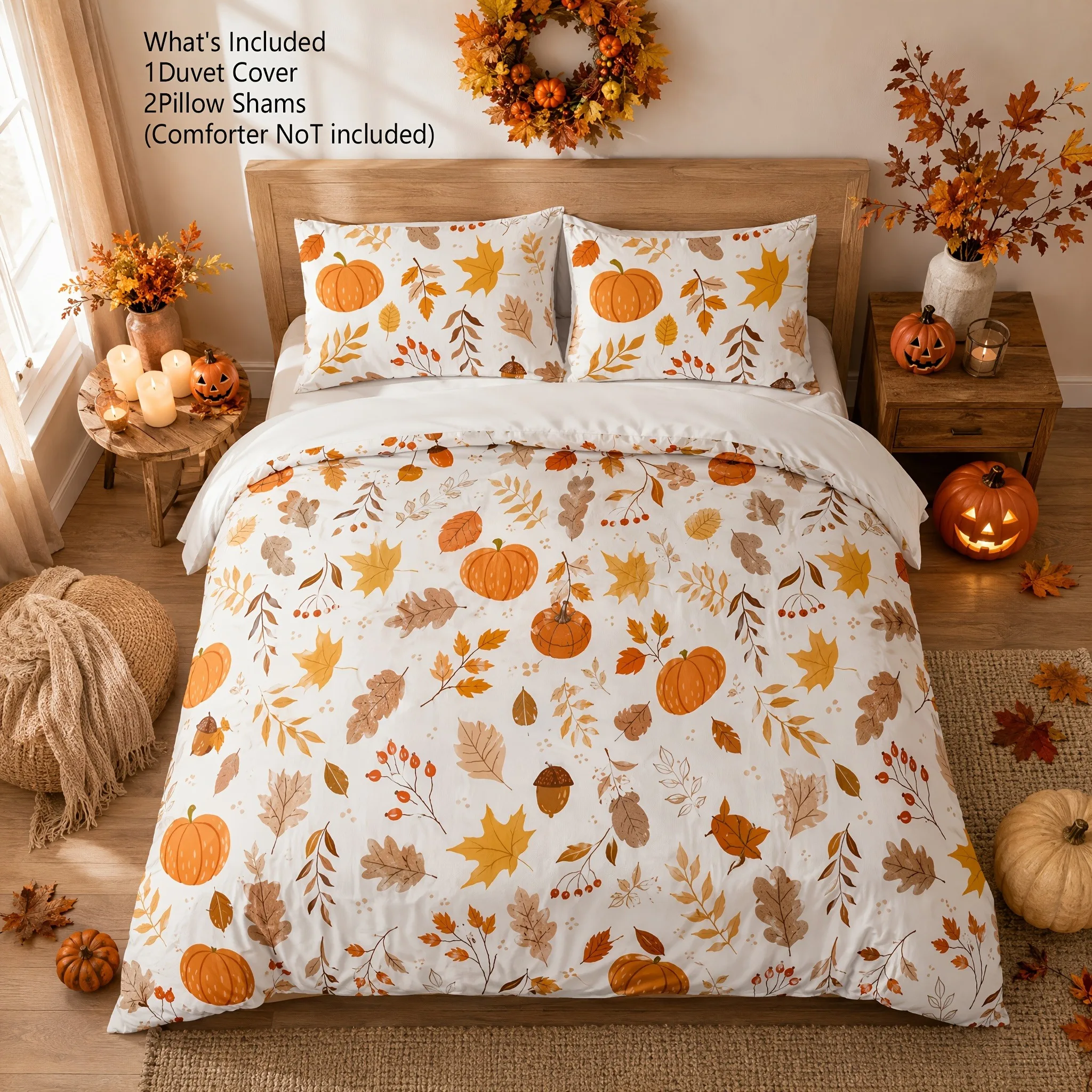 Halloween Pumpkin Duvet Cover Set Reversible 3Pcs Bedding Double-Sided Digital Print Quilt Cover with 2 Pillowcases
