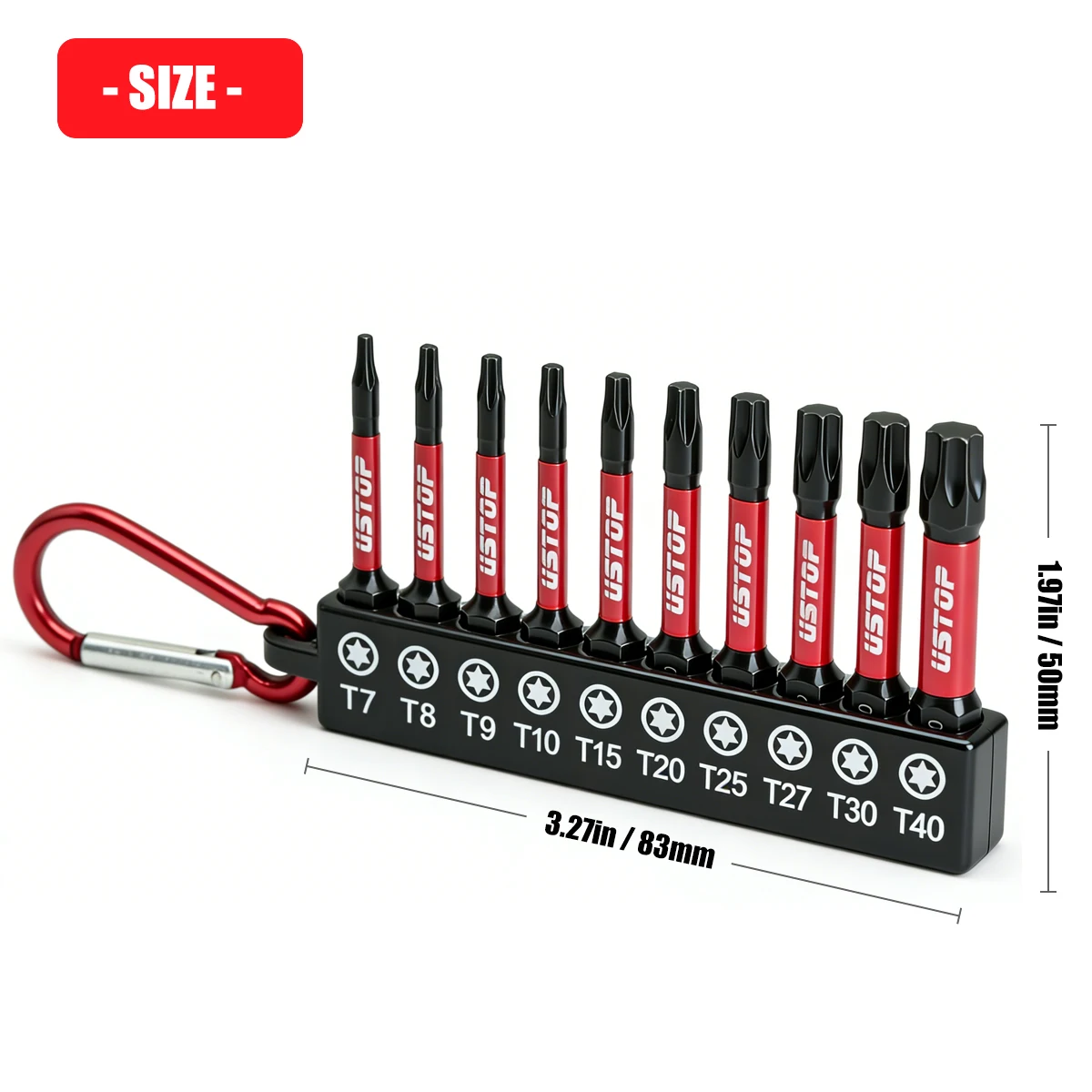 Ustop, 10-Piece Set of Star-Shaped Impact Bits with Climbing Carabiner, Compatible with Multiple Models, 50mm, Magnetic Torx Bits, S2 Steel Material, Suitable for Electric Screwdrivers