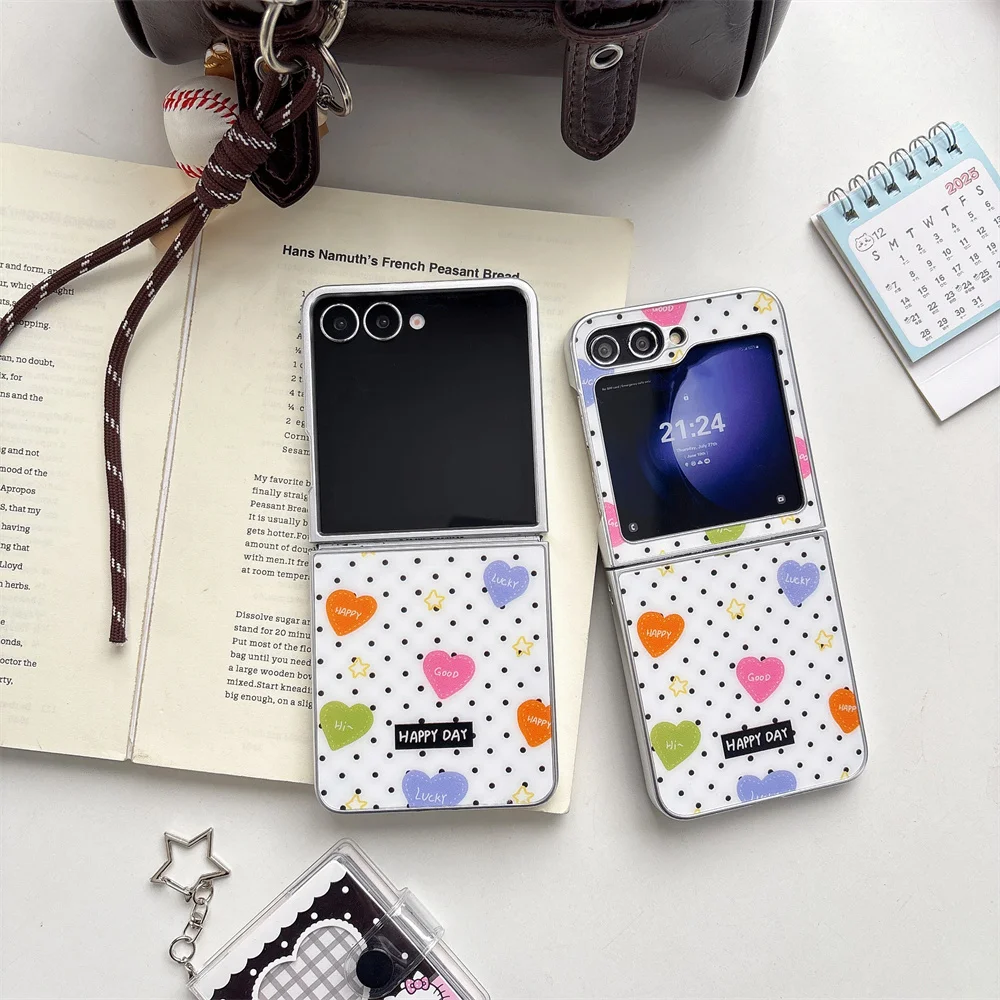 Colorful Heart Polka Dot Print Phone Case For Samsung Galaxy Z Flip8 Flip7 Flip6 Flip5 Flip4 Flip3 Foldable Shockproof Cover