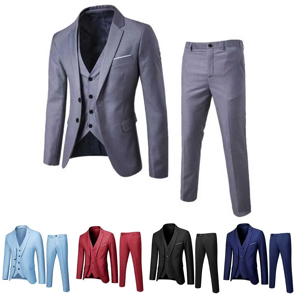

Men Business Formal Wedding Party Jacket Suit + Vest + Pants Lapel Two Button Blazer Men 3 Piece Set Fashion