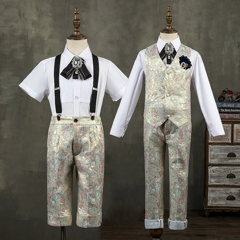 

Mens Suit Child Vest Suits Compere Jacquard Boy Gown Piano Performance Catwalk Summertime Costumes