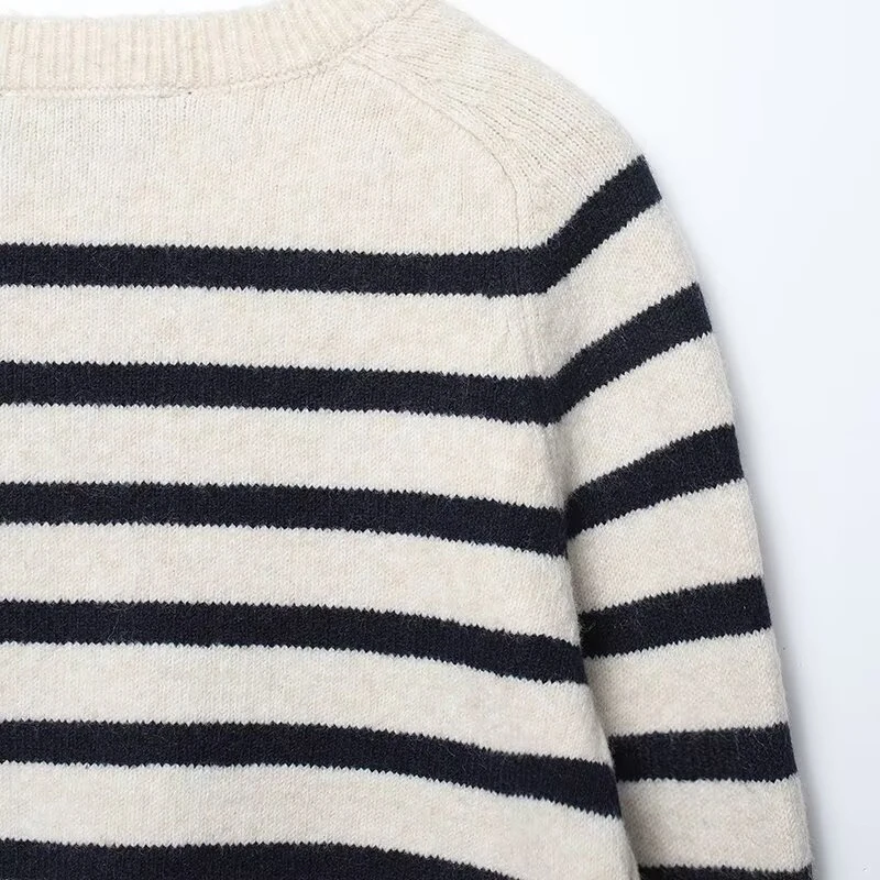 Willshela Maglione pullover lavorato a maglia a righe moda donna Vintage O-Collo maniche lunghe Top da donna chic femminile
