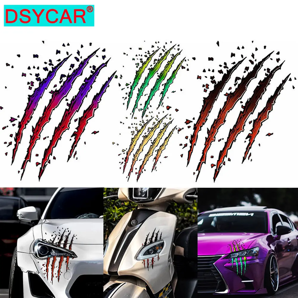 DSYCAR 1Pcs Car Stickers Reflective Monster Claw Scratch Marks Headlight Bumper Sticker Waterproof Decal