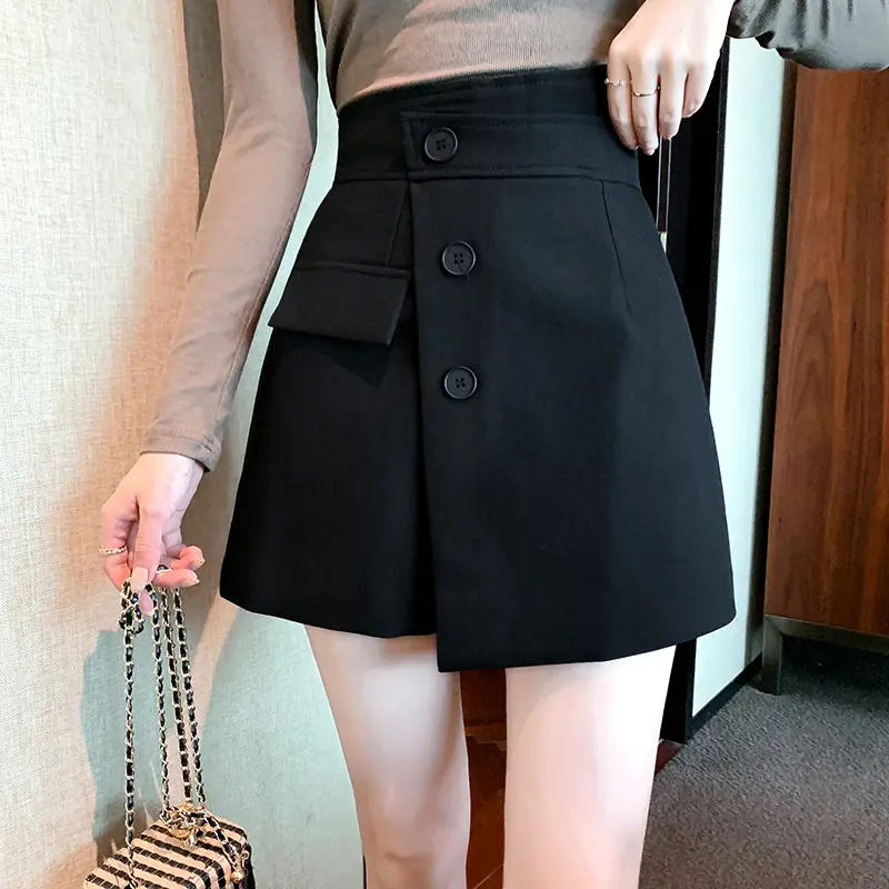 

Skirt women's spring and summer new short skirt high waist slim Joker suit pants irregular wide-leg shorts.