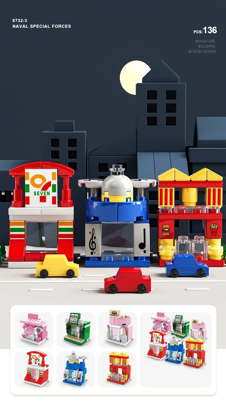 Mini-Bausteine, 6-in-1, DIY-Polizeiauto, Feuerwehrauto, Schloss, Modellsteine, Kinder, Lernspielzeug, Geschenke – Detail 8