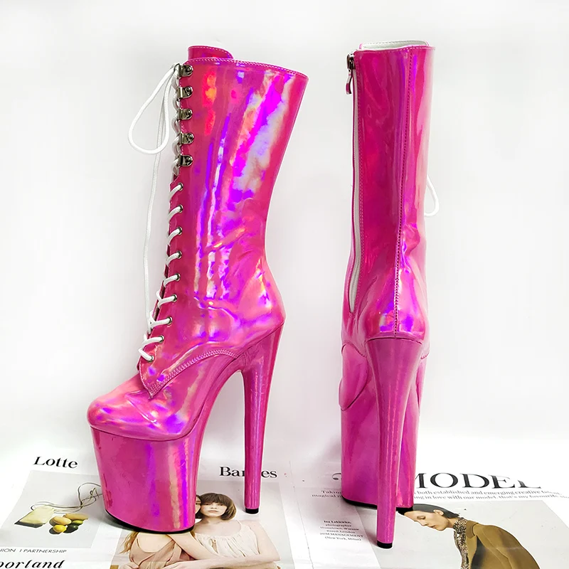 

Lace Up Platform Boots Fashion New Style Sexy Fetish Shoes 20cm Pole Dance Nightclub Stripper Heel Laser Exotic Gladiator Women