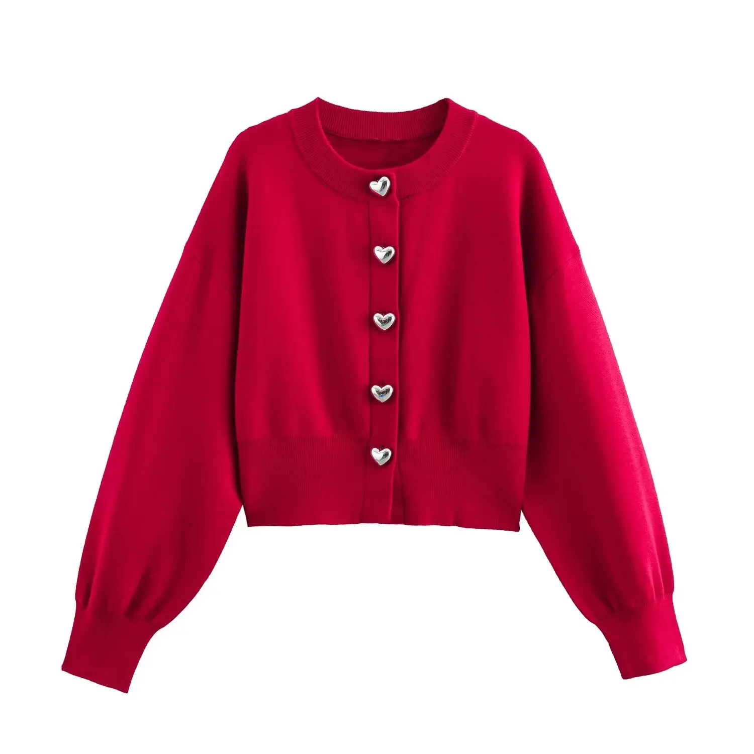 Abgeschnittene Strickjacke für Damen, Knöpfe, Rundhalsausschnitt, lange Ärmel, gerippte Bündchen, Herbst-Strickpullover, Mantel 5536032