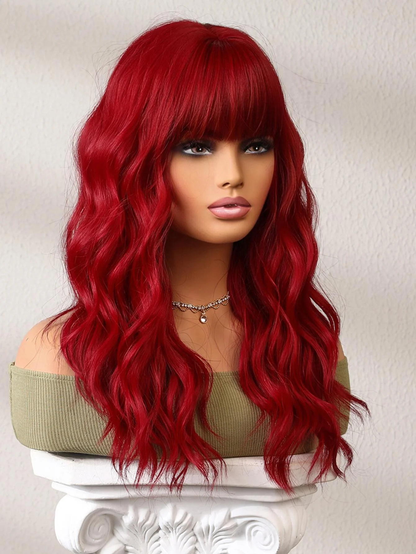 HENRY MARGU Red Curly Synthetic Wig for Women Long Red Hair Wigs with Bangs Soft Party Cosplay Wig Heat Resistant Wig Daily Use