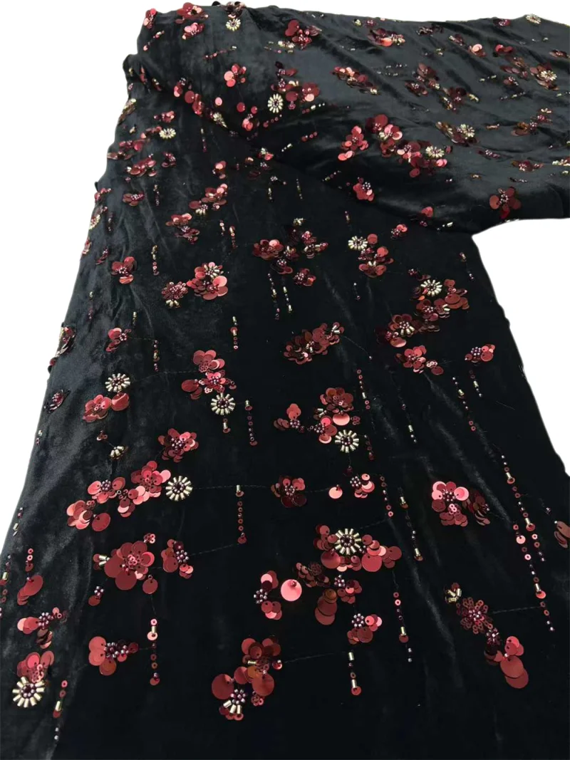 

2025 Newest French Dignified Velvet 3D Beaded Lace Fabric African Sequins Mesh Lace Fabric For Sewing Bridal Gowns Wedding Dress