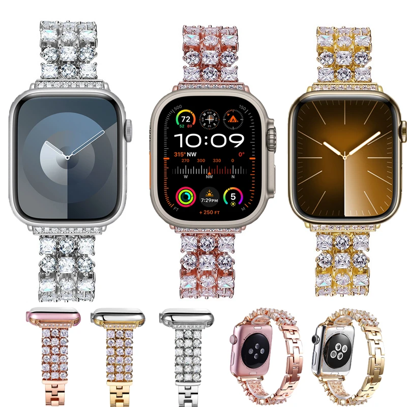

Diamond Strap For Apple Watch Ultra 2 49mm 46mm 44mm 38mm 40 42mm Luxury Women Bracelet For iWatch Series 10 9 8 7 45 41mm Band