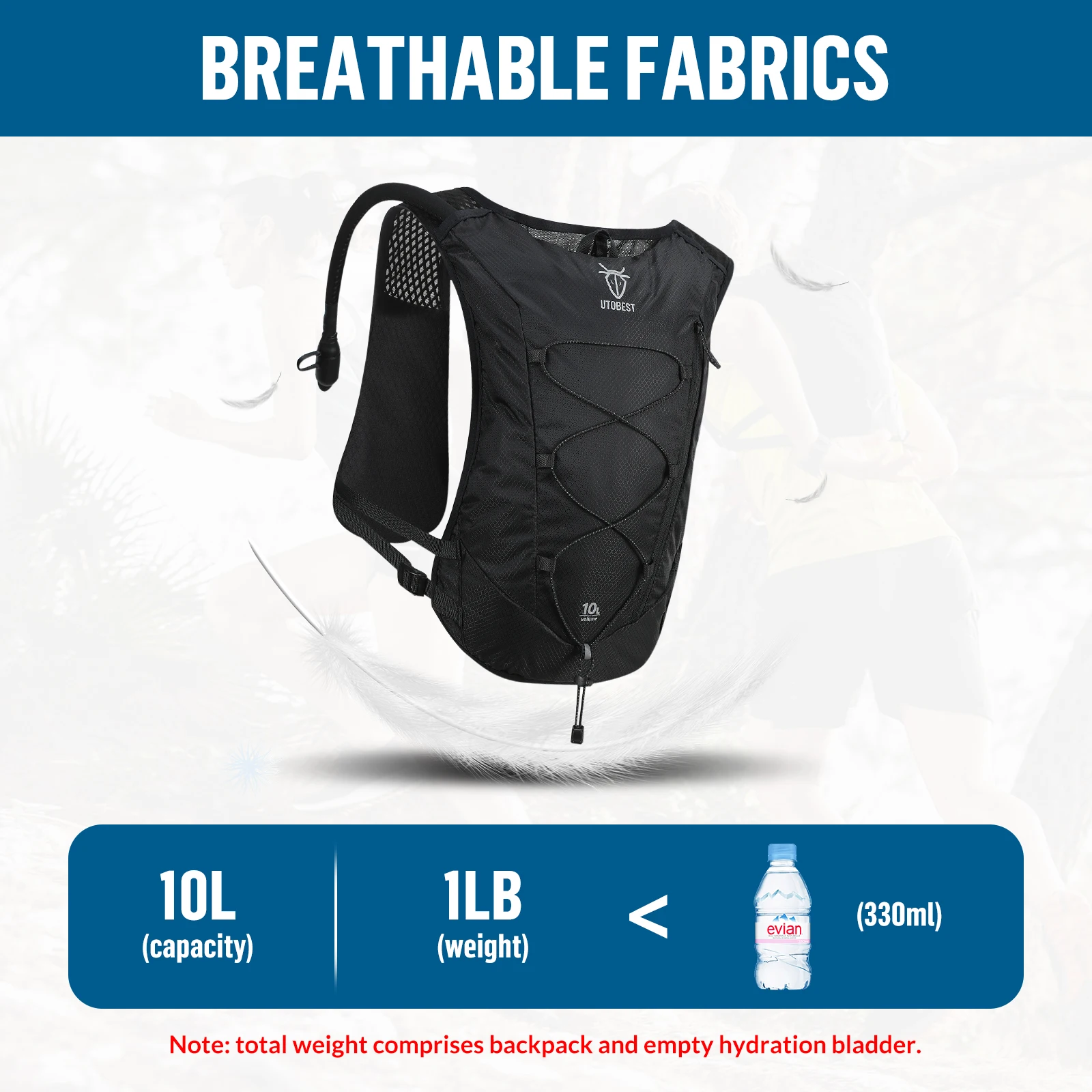 UTOBEST Trail Running Mochila 10L Colete de hidratação ultraleve com bexiga de água de 2L para caminhadas ao ar livre Ciclismo Maratona