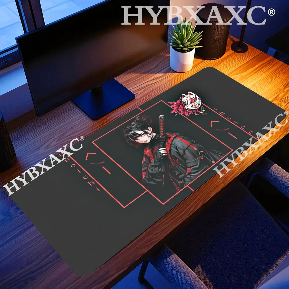

HYBXAXC Cyberpunk Samurai Girl Mouse Pad Red Black Style Gaming Desk Waterproof Keyboard Pad for Daily Office Work and Gaming