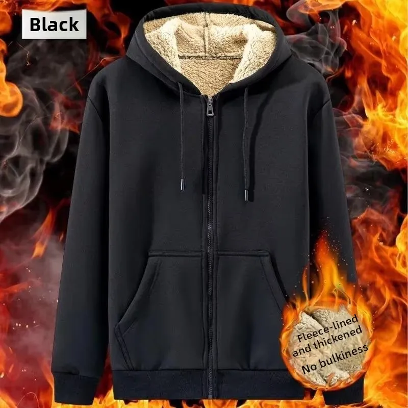 سترة شتوية للرجال من Thiened Fce بقلنسوة مفتوحة سترة دافئة من لحم الضأن المخملي سترة شبابية عصرية تناسب الطول العادي