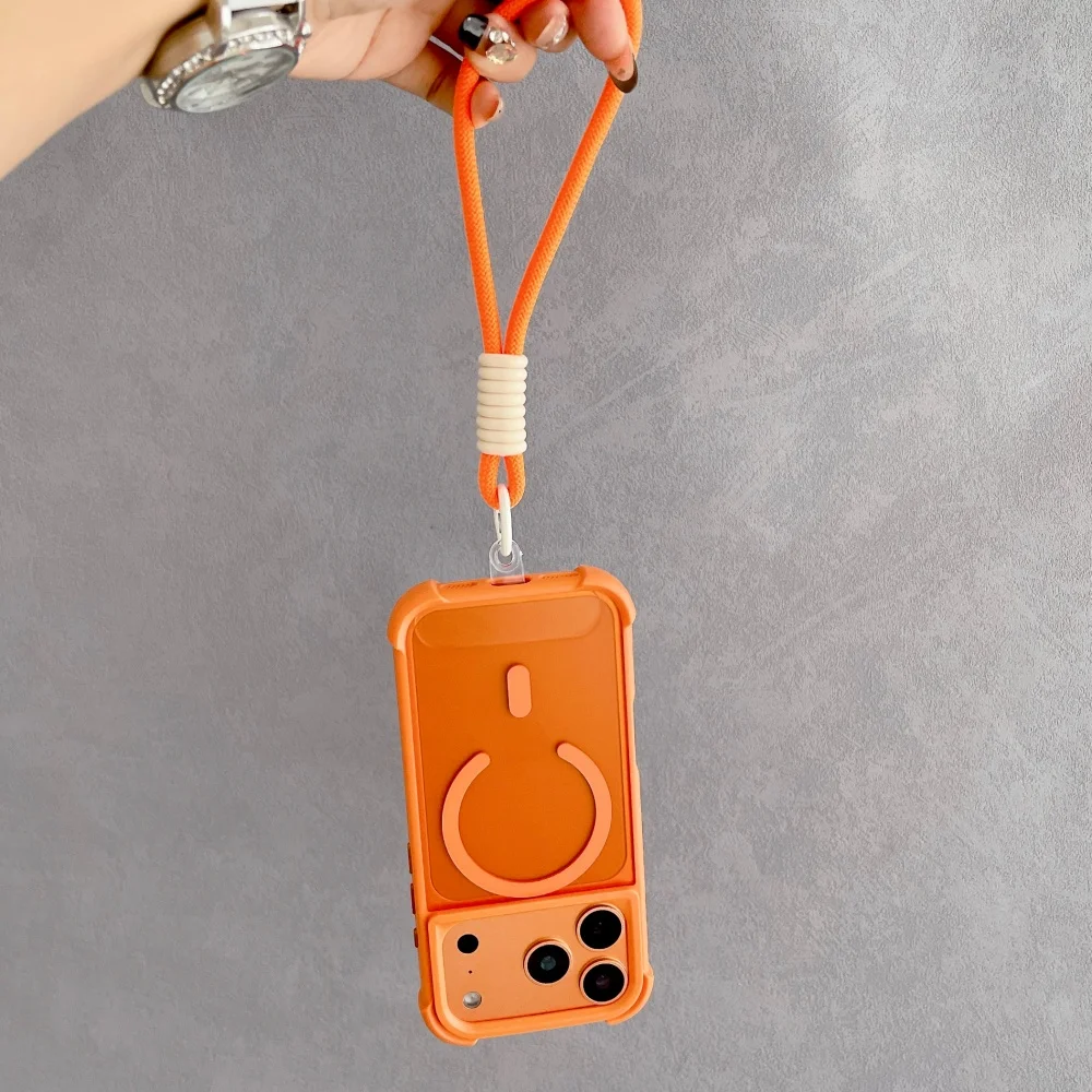 17 ProMax شريط للرسغ الحبل المغناطيسي آيفون 12 13 14 15 16 برو ماكس زائد 17 الهواء أربعة ركن وسادة هوائية غطاء ل Magsafe