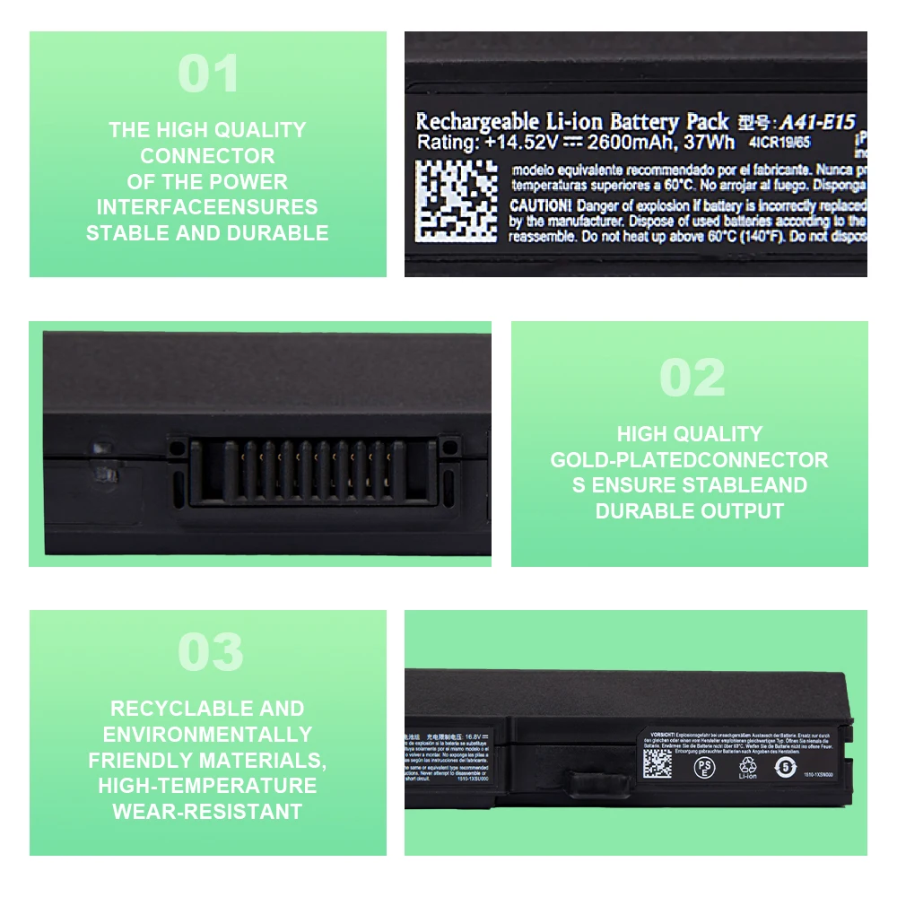 A41-E15 แบตเตอรี่ใหม่สำหรับเมเดียน อะโกย่า P6669 P6677 X6601 E6429 E6435 MD60105 60322 60330 60442
