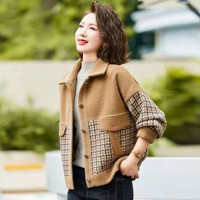 

Осенний кардиган для женщин среднего возраста с длинным рукавом, повседневное пальто с отложным воротником для среднего и пожилого возраста, большие размеры