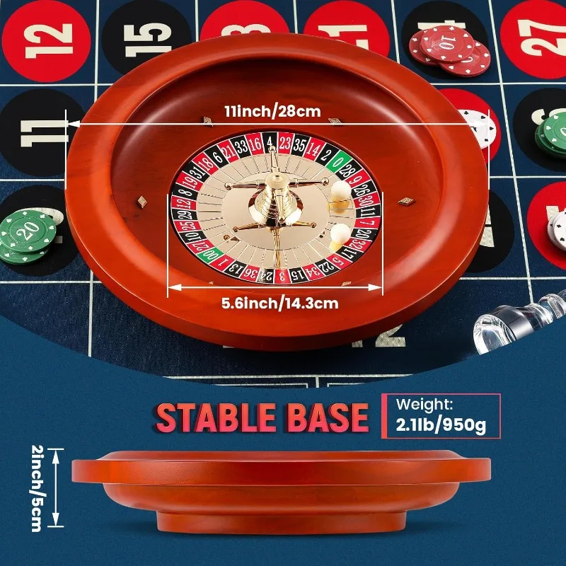 مجموعة عجلات الروليت مقاس 11 بوصة: عجلة الروليت الصلبة مع 47.2 * 23.6 بوصة تخطيط طاولة الروليت حصيرة اللباد 100 قطعة ABS #2