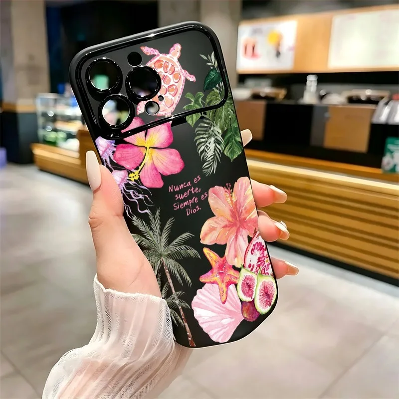 Tropical Hibiscus Sea Turtle Print Phone Case For iPhone 17 16 15 14 13 12 11 Pro Max Plus Soft Shockproof TPU Cover - view 3