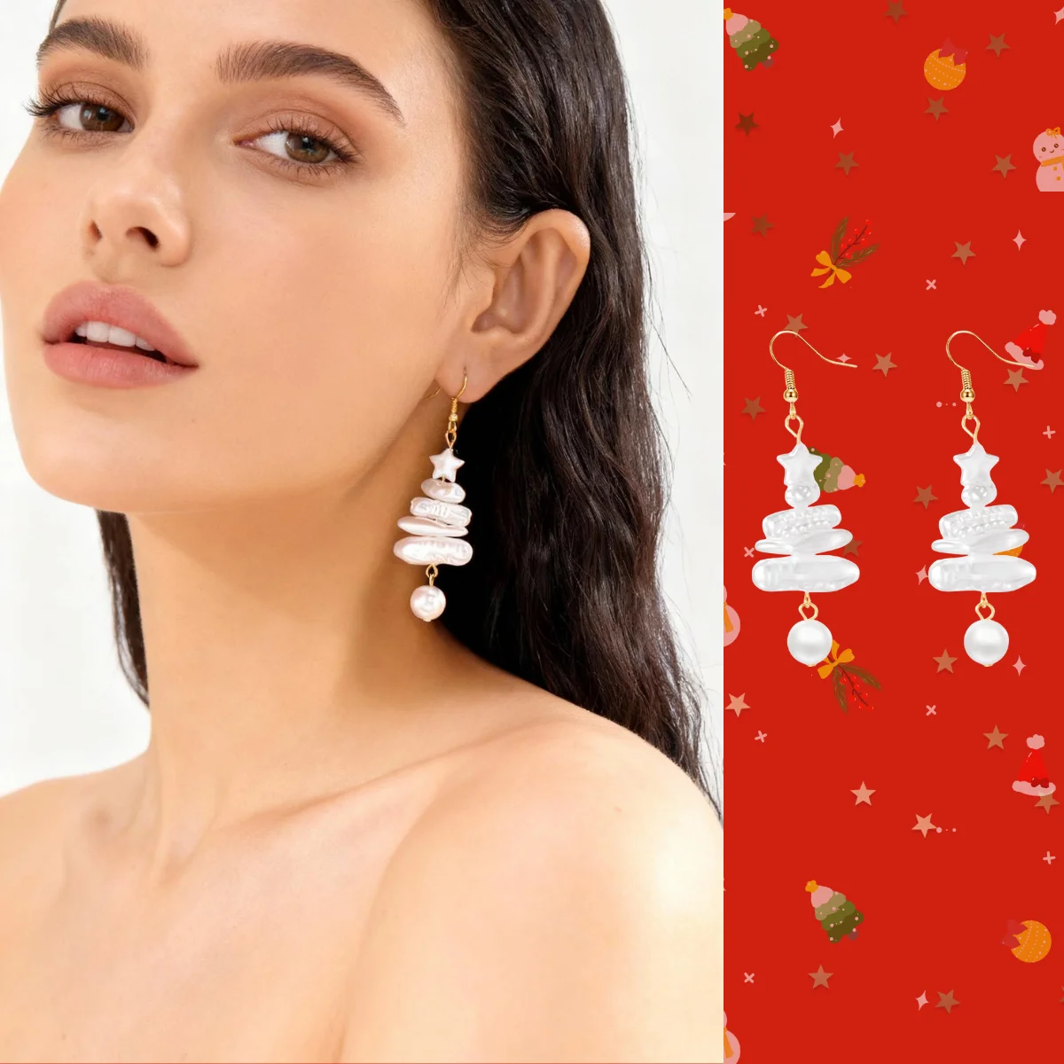 

Christmas Tree Star Earrings Baroque Imitation Pearl Star Drop Earrings Christmas Party Gift Earrings Nice Gift