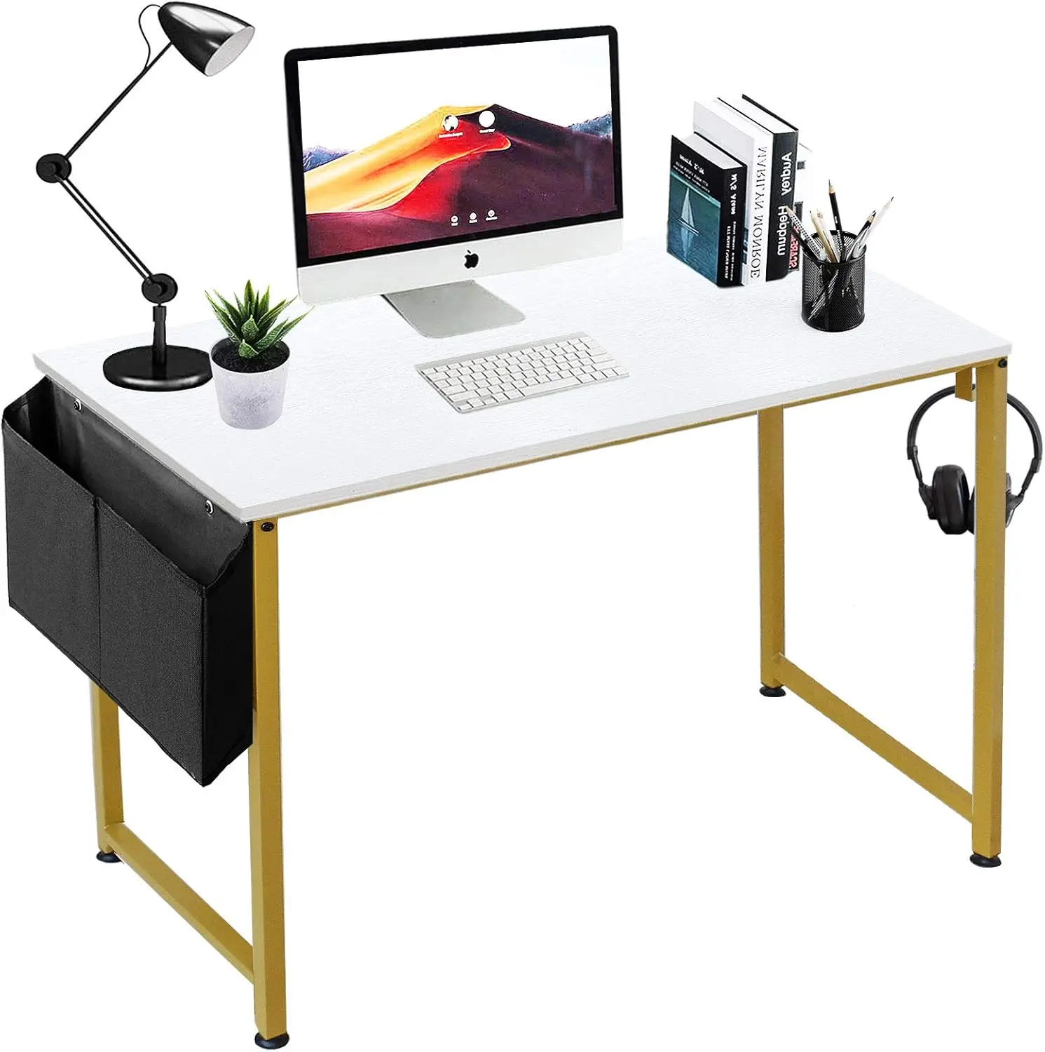 Computer desk, small platinum home office desk, compact space, 39 inch modern student study desk