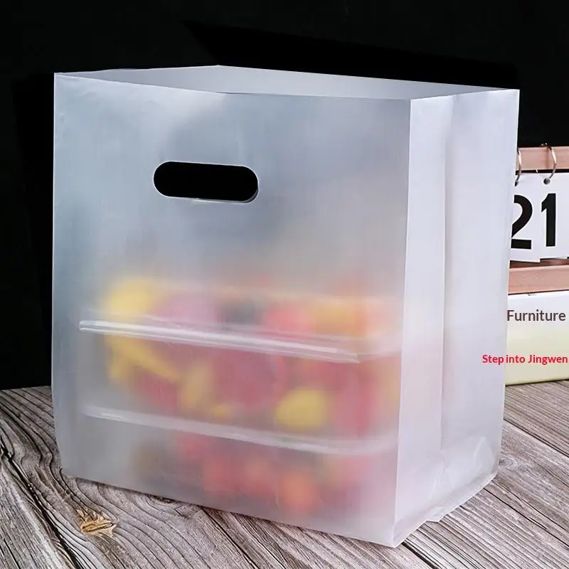 50PCS Transparent Plastic Gift Bags With Handle Take Out Bags For Business Christmas Wedding Party Carry Out Packaging Bags