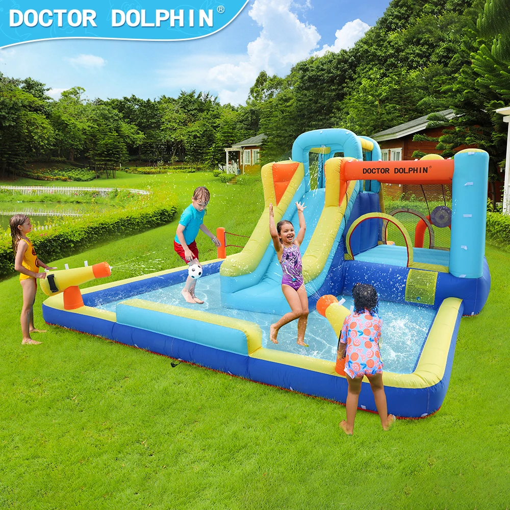 

Doctor Dolphin Oxford Cloth Kid Home Use Water Slide Bounce House Inflatable Jumping Castle For Sale