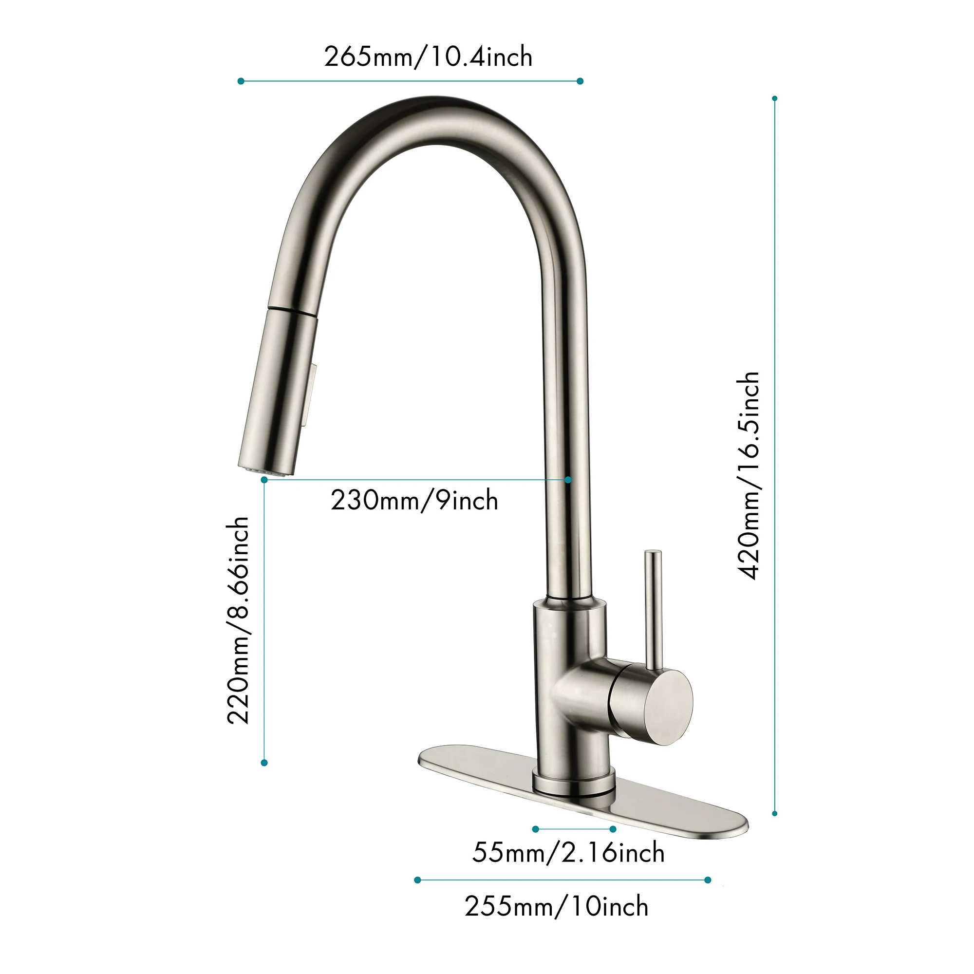 Single handle high arc pull-out kitchen faucet,With pull-down sprayer,Multifunctional setting,Sleek Design