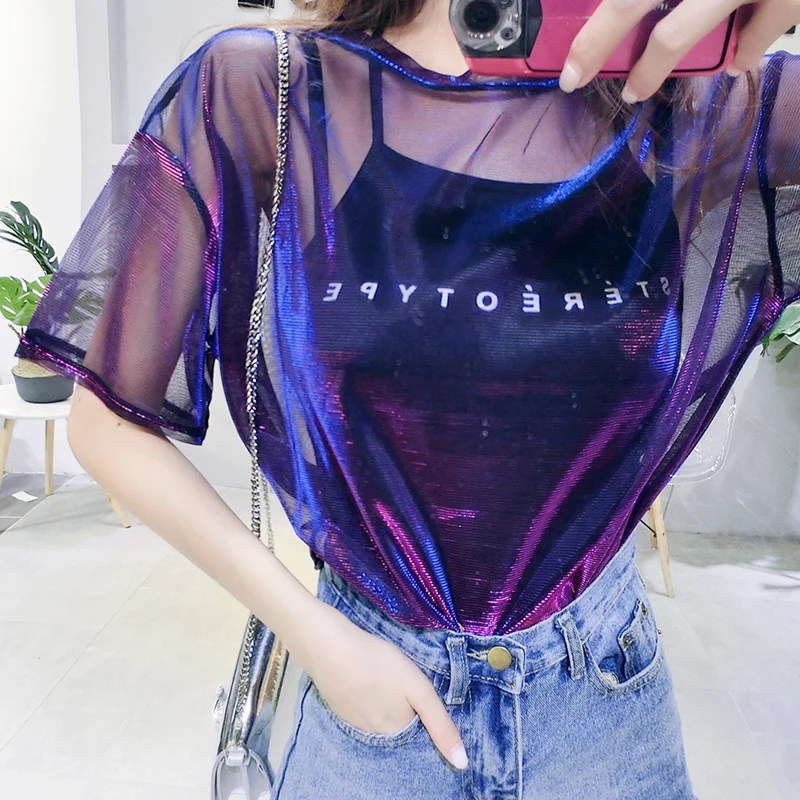 2 pieces Set Cheap wholesale 2021new Spring summer Hot selling fashion casual see through woman tshirts lady beautiful sexy Tops