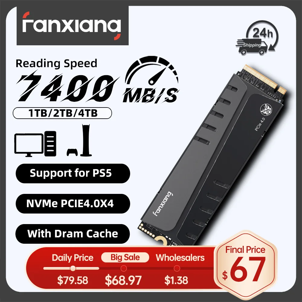 Fanxiang S770 M.2 SSD NVMe 7300 МБ/с 1 ТБ 2 ТБ 4 ТБ PCIe4.0x4 M.2 2280 Внутренний твердотельный накопитель для PS5 Настольный ПК SSD Жесткий диск Fanxiang S770 M.2 SSD NVMe 7300 МБ/с 1 ТБ 2 ТБ 4 ТБ PCIe4.0x4 M.2 2280 Внутренний твердотельный накопитель для PS5 Настольный ПК SSD Жесткий диск