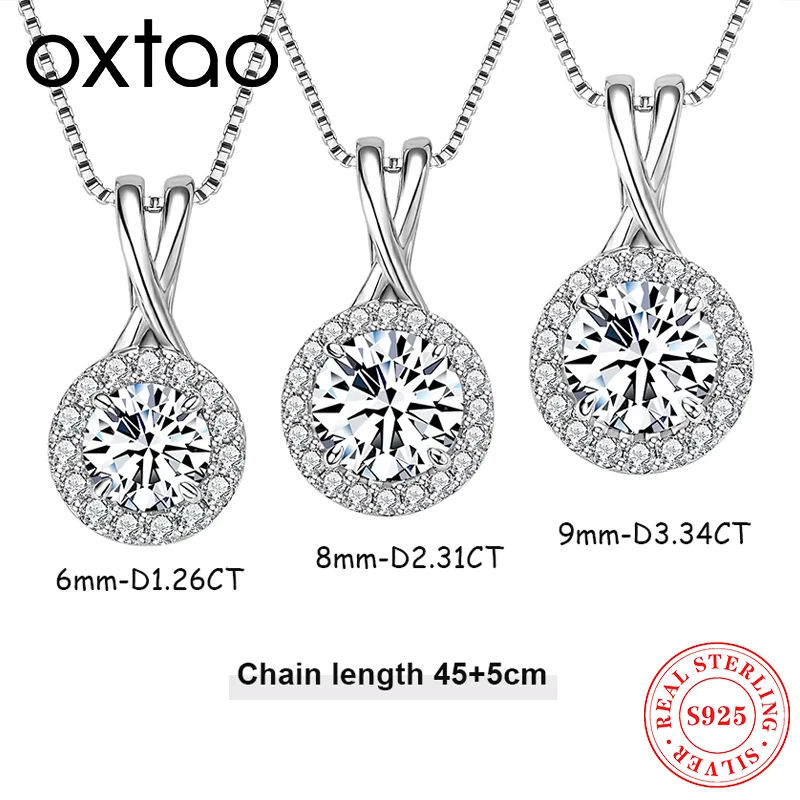 

Кулон OXTAO с муассанитом для женщин, из серебра 925 пробы, круглый, с ореолом, для свадьбы, подарок
