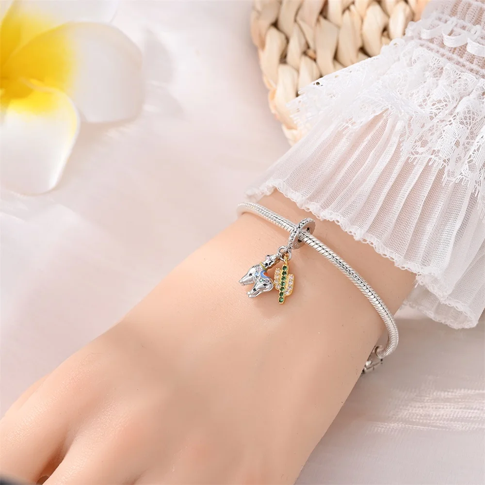 925 Sterling Silver Colored Star Alpaca Hooves 2-Piece Charm Fit DIY Bracelet Necklaces Ladies Pet Festival Jewelry Accessory