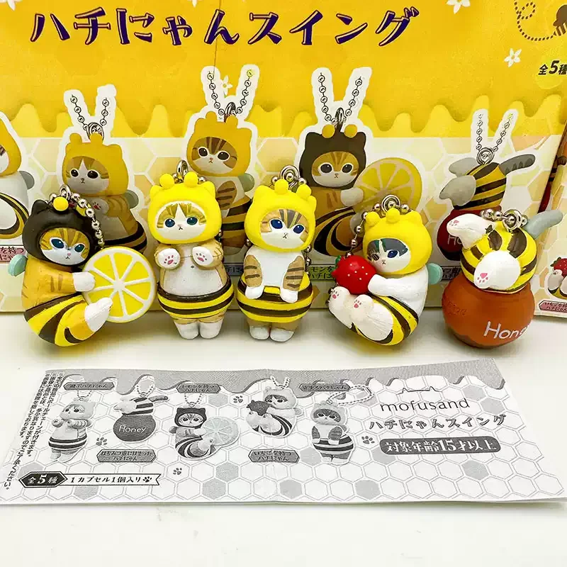 

Mofusand Honey Bee Cat Figure Keychain Blind Box Bee Cat Series Honey Pot Lemon Pendant Mofusand Anime Keyring for Cat Lover