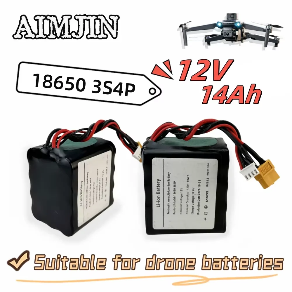 

12V 14Ah Rechargeable Li-ion Battery Pack 18650 3S4P for Various RC Airplane Quadrotor XH2.54-4P XT60 High Capacity UAV Battery