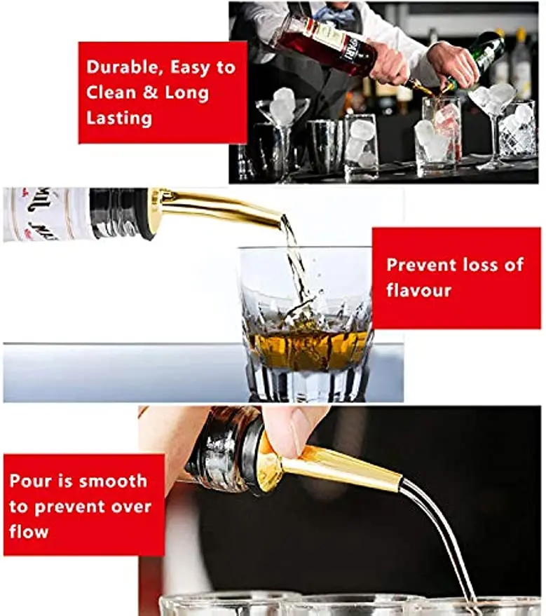 Stainless Steel Liquor Pour Spouts Set, Liquor Bottle Pourers, Rubber Dust Caps for Pours Liquid, Olive Oil, 24 Pcs