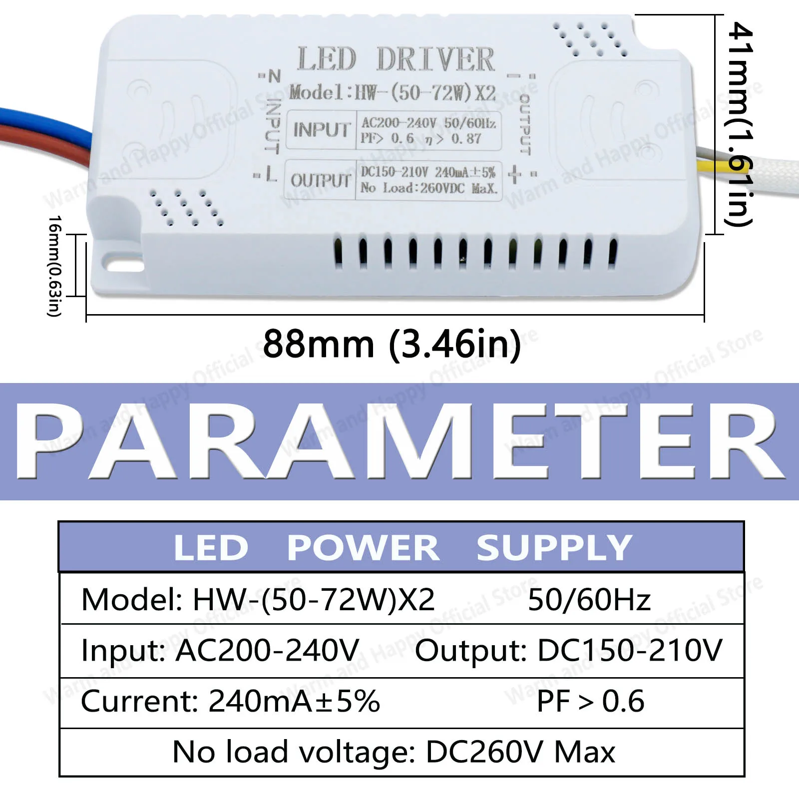 50-72WX2 Dual Color Constant Current Power Supply AC220V Ceiling Light Isolation Drive DC150-210V 240mA LED Lighting Transformer