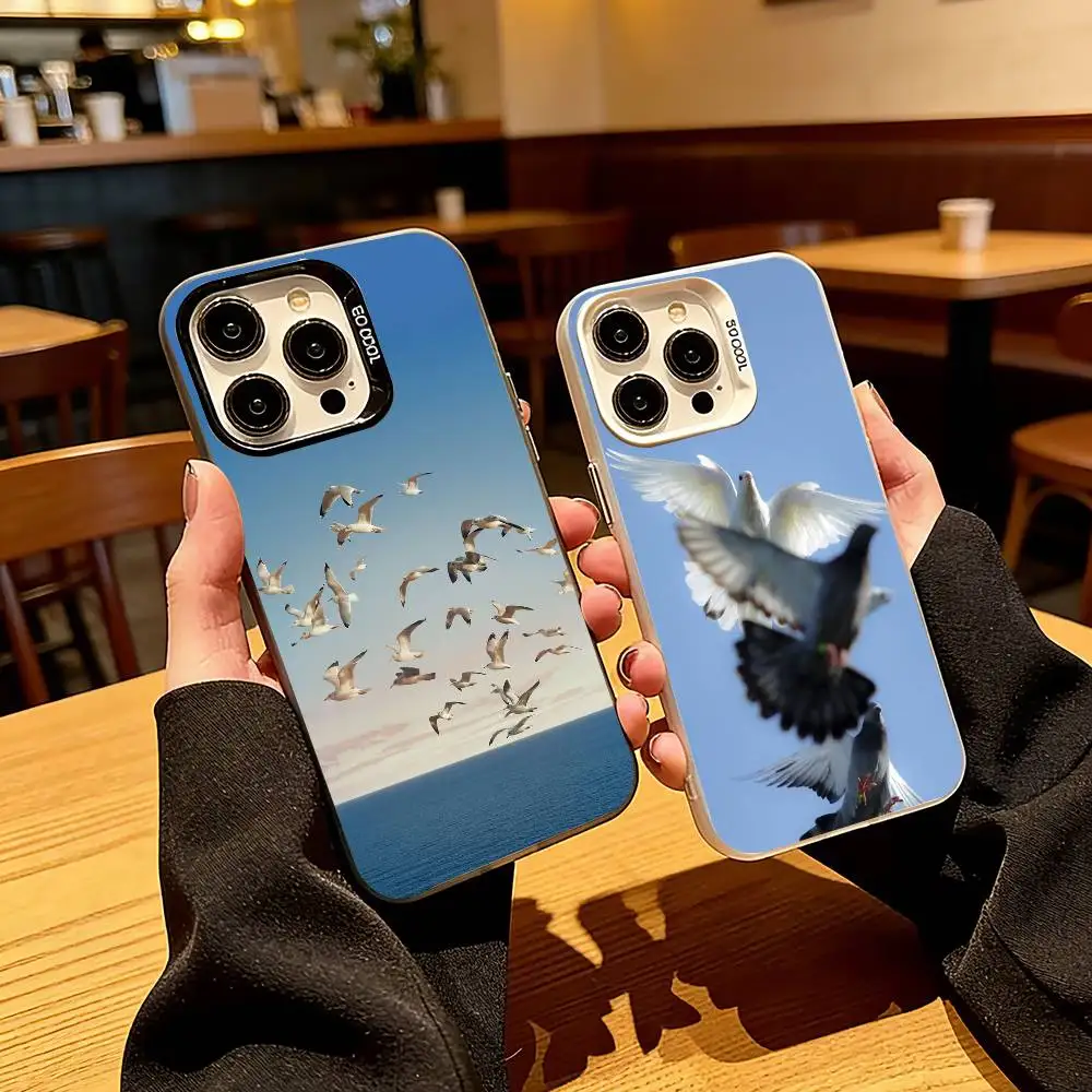 

Pigeons Doves Bird Birds Flock Phone Case For iPhone 17,16,15,14,13,12,11 Plus,Pro Max,XS,Colorful Silver Black Cover