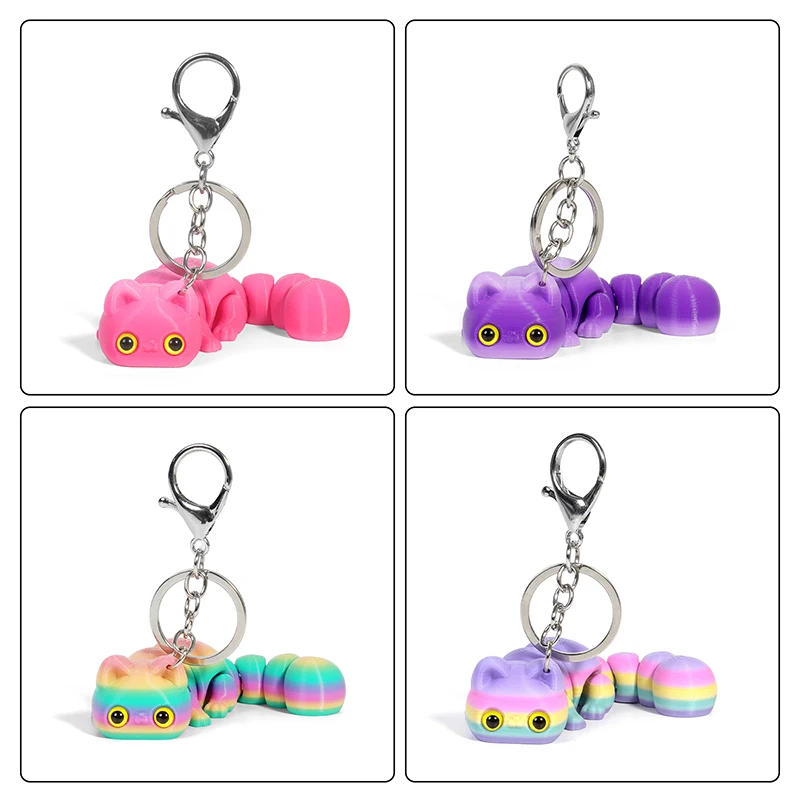 ثلاثية الأبعاد مطبوعة مفصلية محظوظ القط المفاتيح الكرتون متعدد الألوان المنقولة حلقة رئيسية على ظهره اكسسوارات الديكور هدايا عيد الميلاد #4