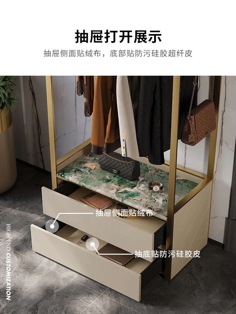 Light luxury clothes and hats rack, home floor to ceiling stainless steel customized furniture, high-end and simple storage