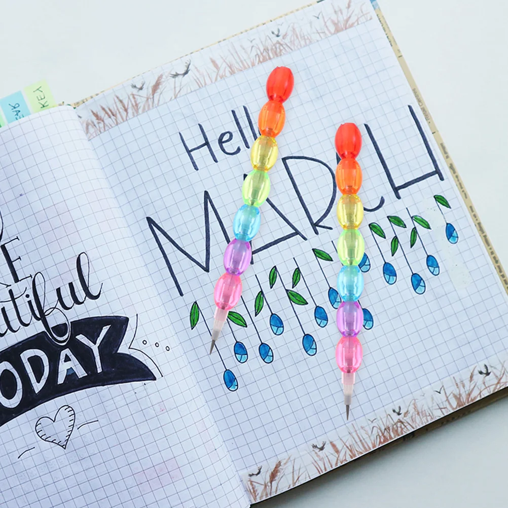 

15Pcs Plastic Stackable Non Sharpening Pencils Smooth Writing Colorful Cartoon Students Stationery Supplies Flexible Pencils