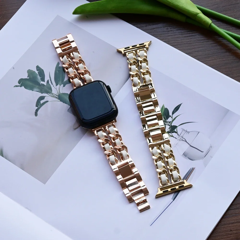 Женский ремешок из нержавеющей стали для Apple Watch Ultra2 49 мм 10 42 46 мм, ремешок для iWatch9 8 7 6 5 4 Se 44 41 38 мм женский металлический браслет