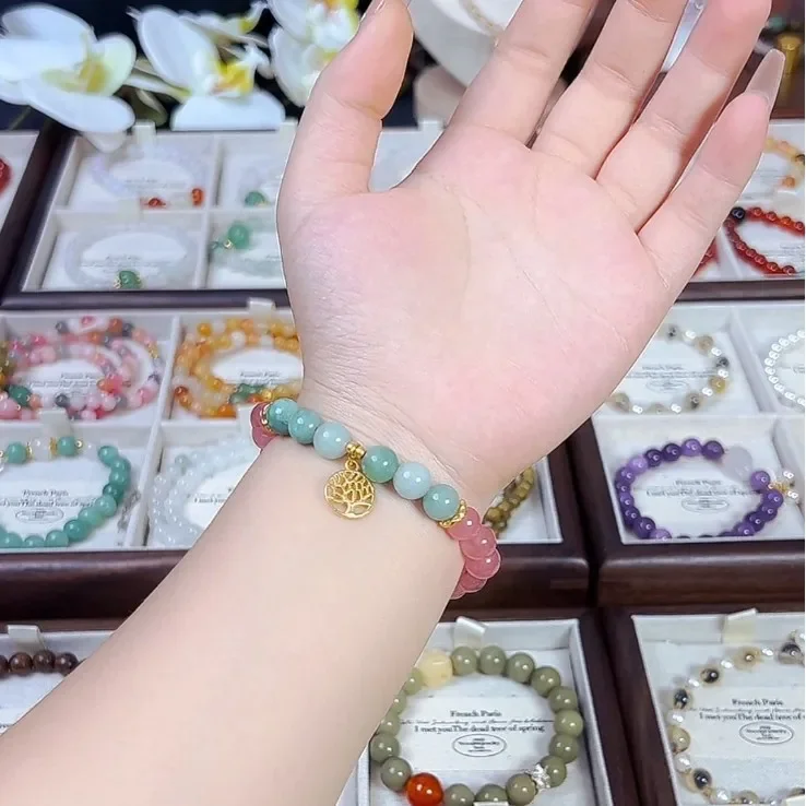 

Strawberry Crystal Myanmar Jade Bracelet Original Design Agate Crystal Green Ghost Amulet Chalcedony Citrine Quartz Tourmaline