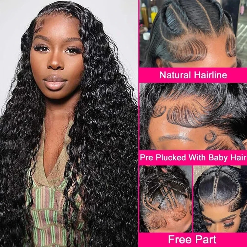 Wig Rambut Manusia Keriting Wewave Model Water Wave 1b Hitam Deep Wave Wig Frontal 360 Lace Front Tali Tak Terlihat Kepadatan 200%