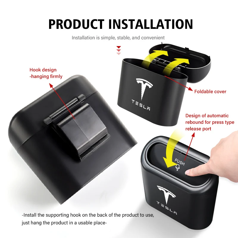 Car Trash Can Portable Waterproof Garbage Box Accessories For Tesla Model Y 3 S X Roadster Bonina